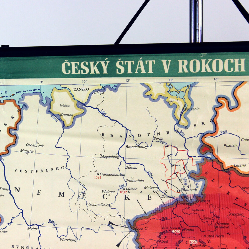 Vintage school map of czech state, czechoslovakia 1960s