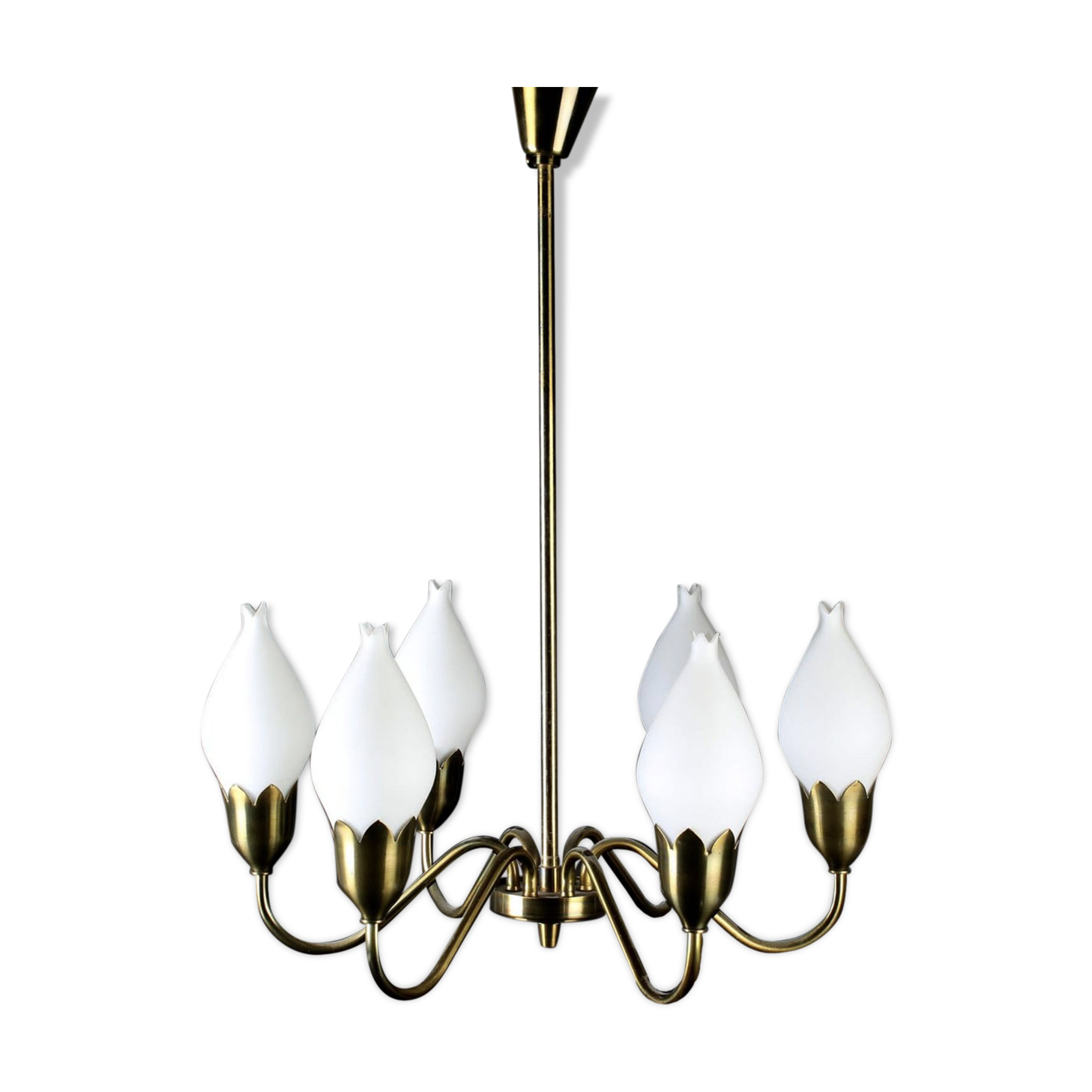 Danish Tulipan Brass Chandelier from Fog & Mørup, 1960s