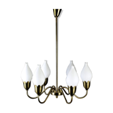 Danish Tulipan Brass Chandelier from Fog & Mørup, 1960s