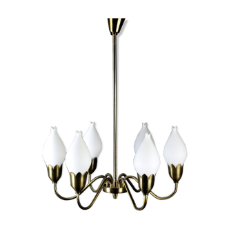 Danish Tulipan Brass Chandelier from Fog & Mørup, 1960s