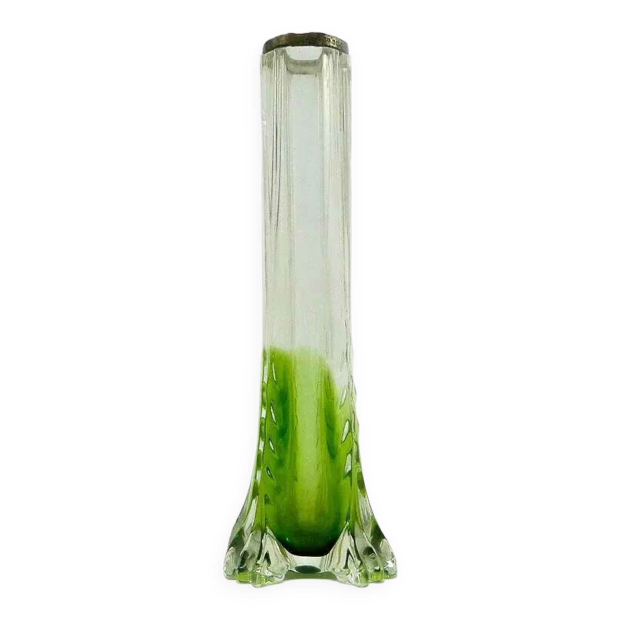 Art Nouveau vase, green glass, silver mount, United Kingdom, early 20th century