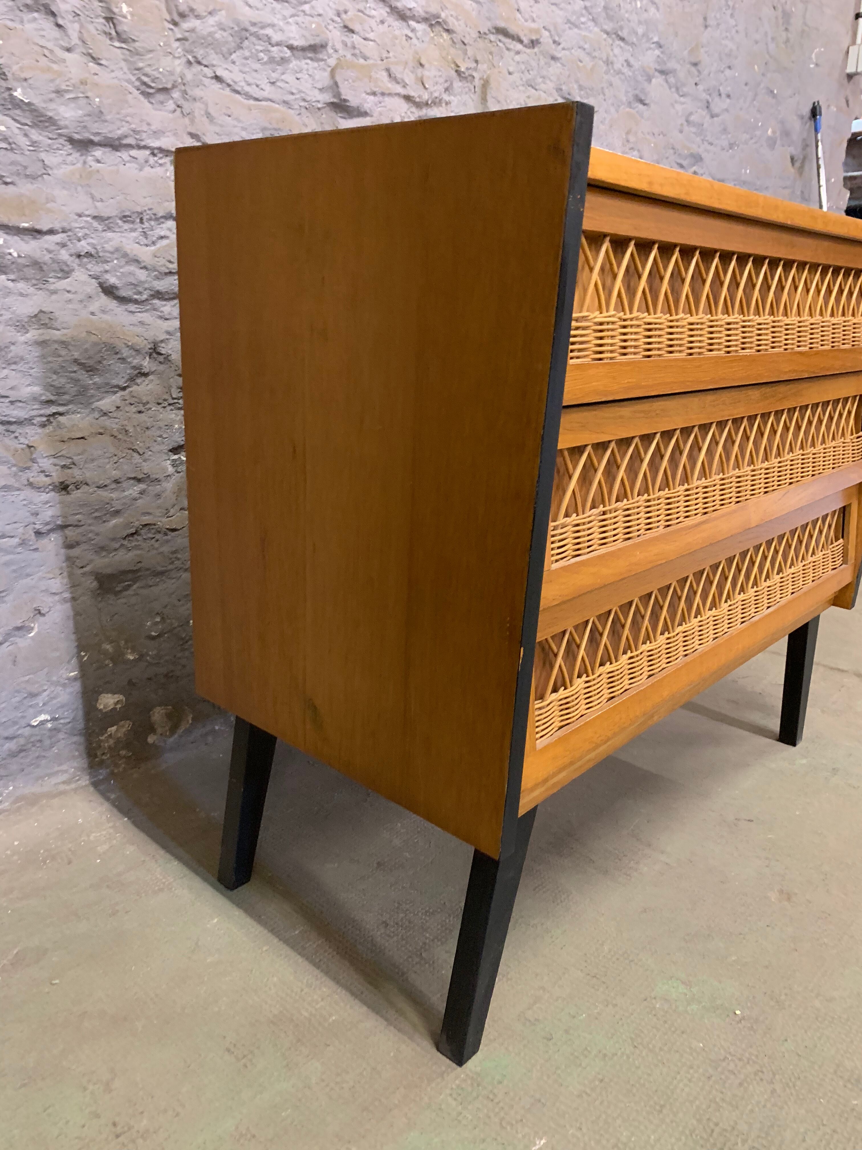 Old dresser oak and rattan 1960