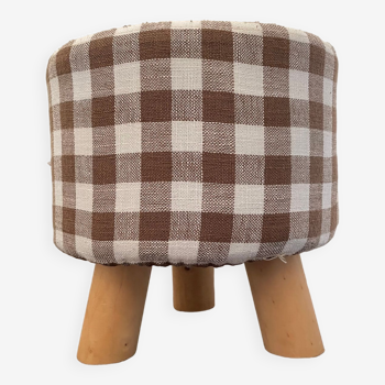 Pouf enfant en tissu Vichy chocolat H28 X L 24