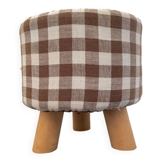 Children's pouf in Vichy chocolate fabric H28 X L 24