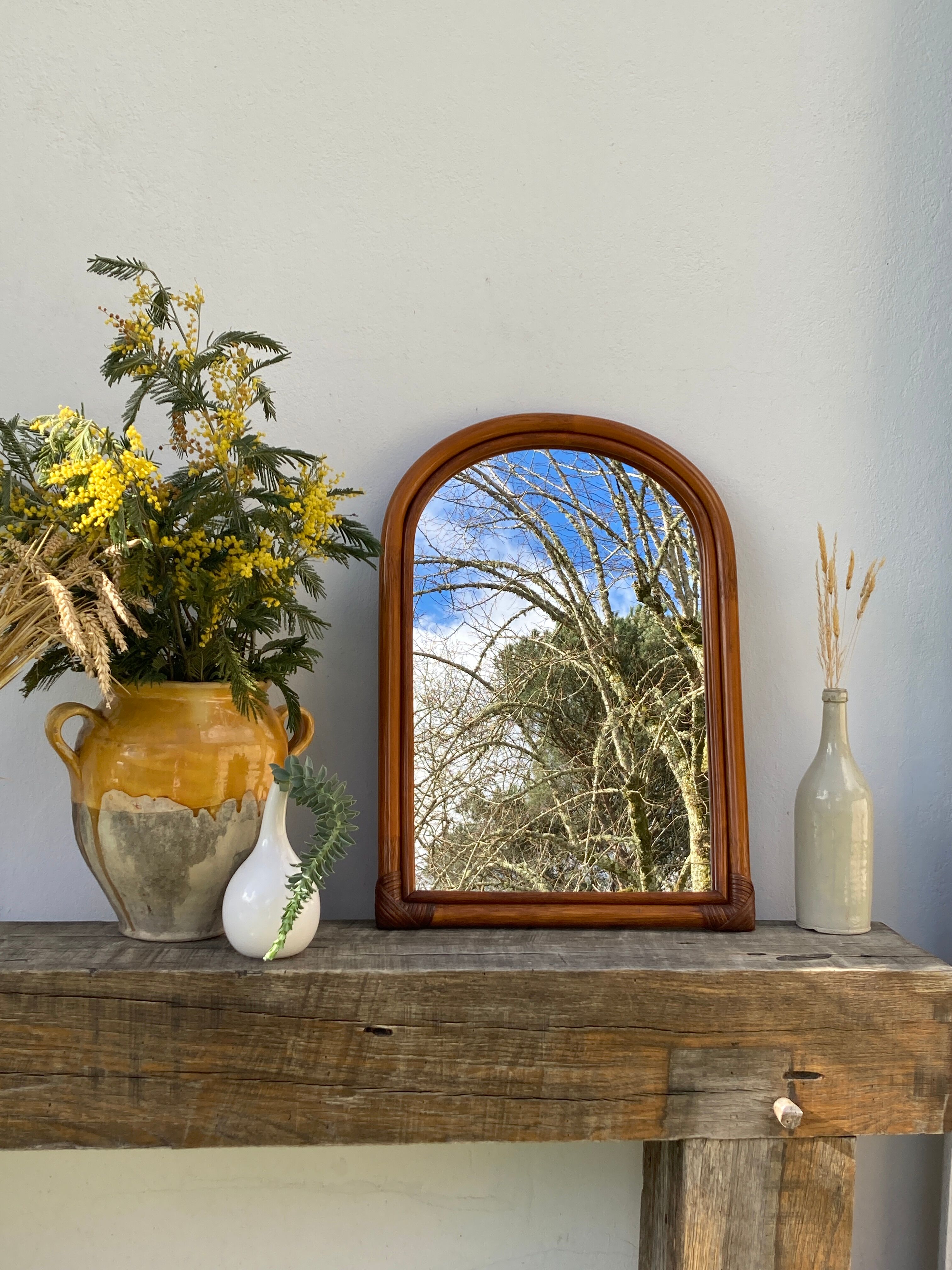 Vintage ethnic rattan mirror