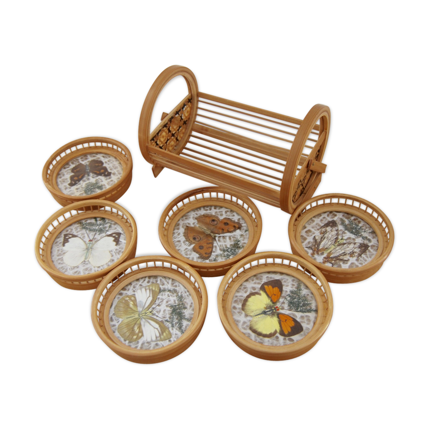 Butterflies and basket rattan coasters