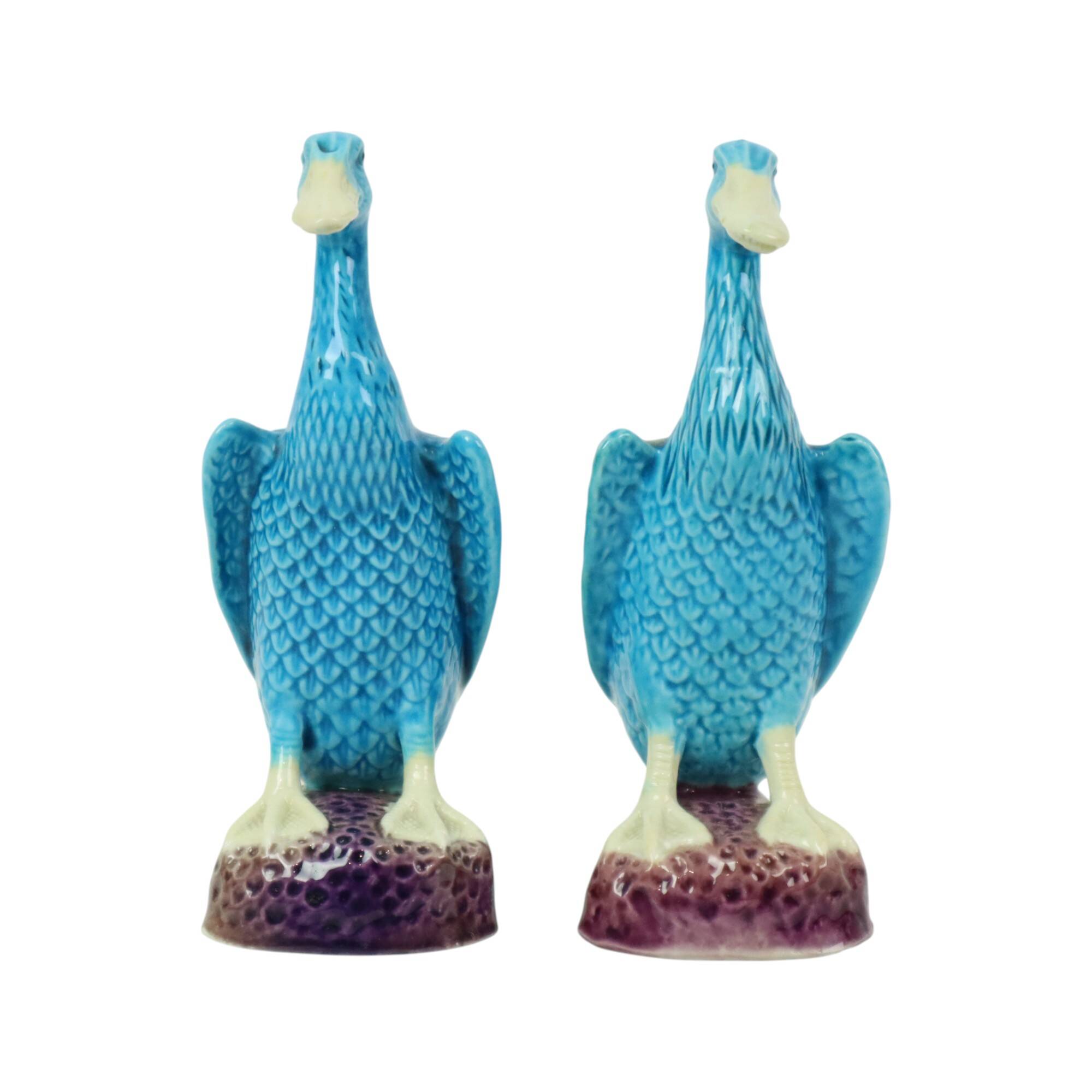 Vintage Duck Figurine Figure Couple Blue Chinese Porcelain 12cm