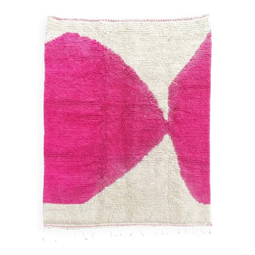Tapis en laine marocain Mrirt rose et blanc 180x240 cm – Tapis berbère tissé à la main, style boho moderne, tapis de zone en laine authentique