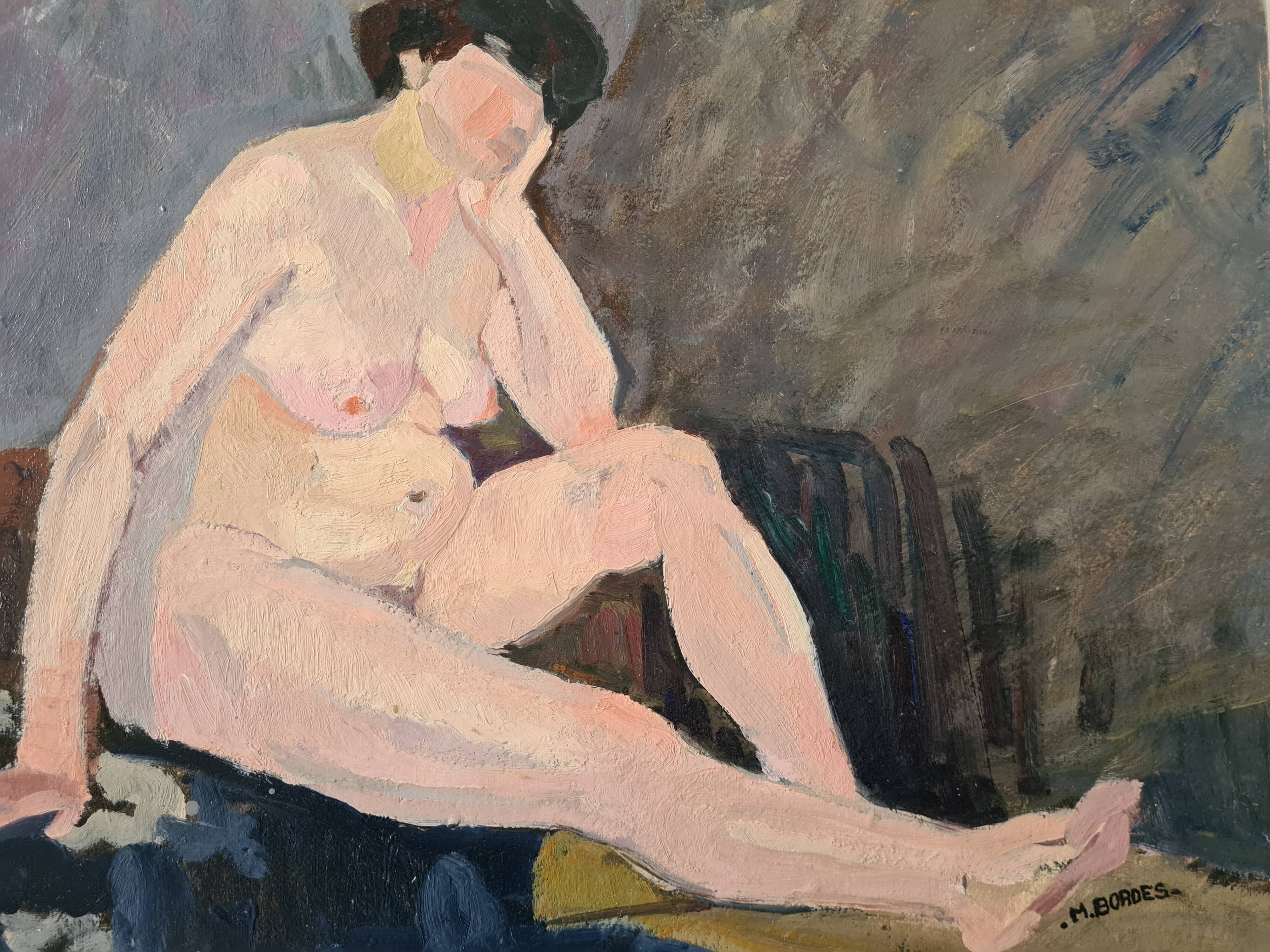 Portrait of nude in the studio - oil by Myriem Bordes 1923