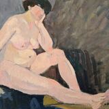 Portrait of nude in the studio - oil by Myriem Bordes 1923