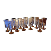 12 amber-stemmed flutes, 70s