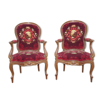 Pair of Napoleon III mahogany armchairs