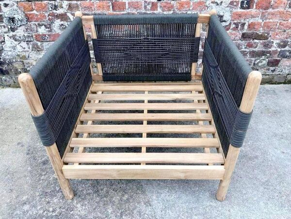 Fauteuil de jardin en teck et corde, odette kaki/écru la redoute interieurs