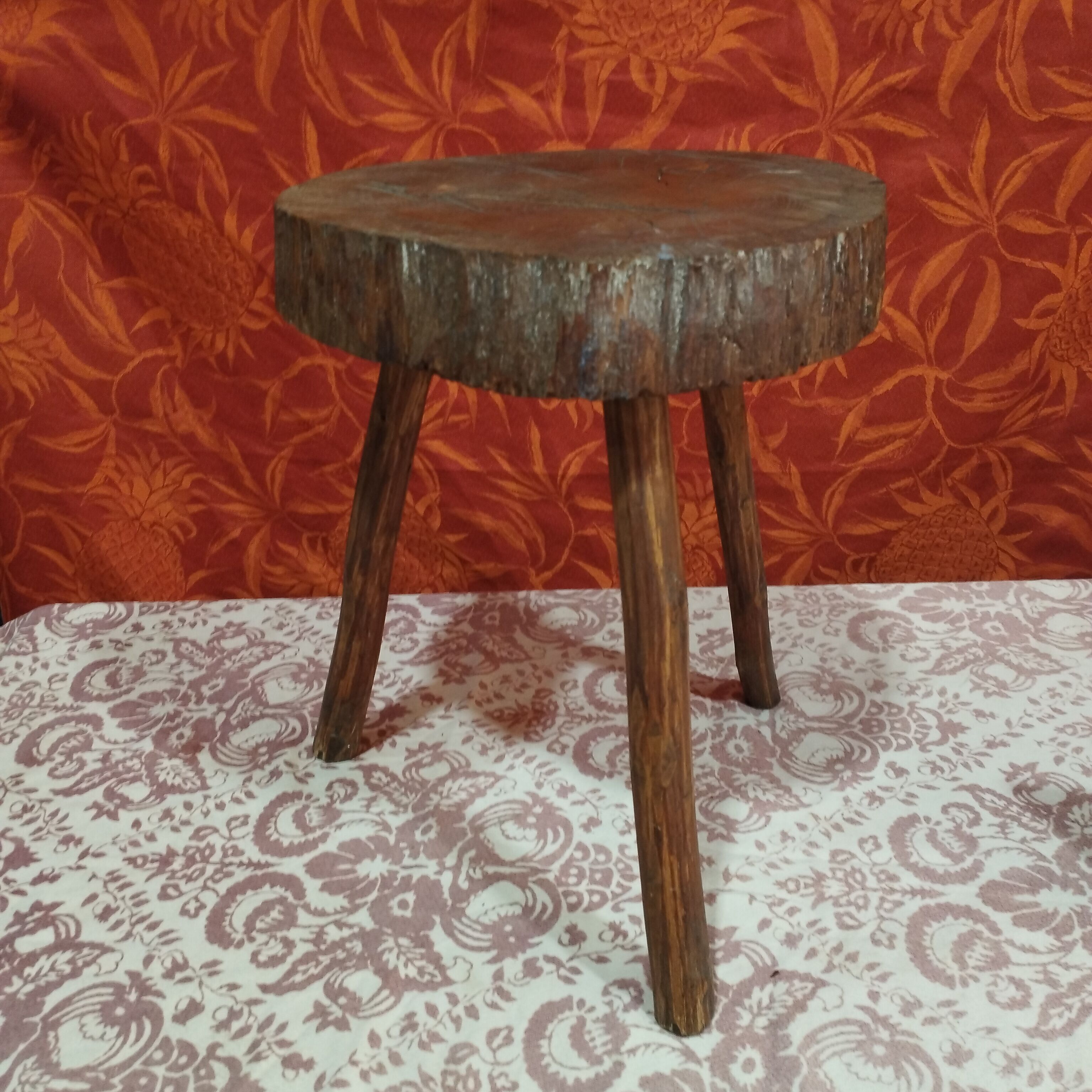 Pair of milking stools - brutalist wooden tripod