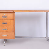 Restored Pair of Oak Writing Desks, Hynek Gottwald, Chrome, Czechia, 1930s