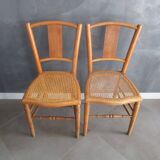 Paire de chaises cannées anciennes en bois blond