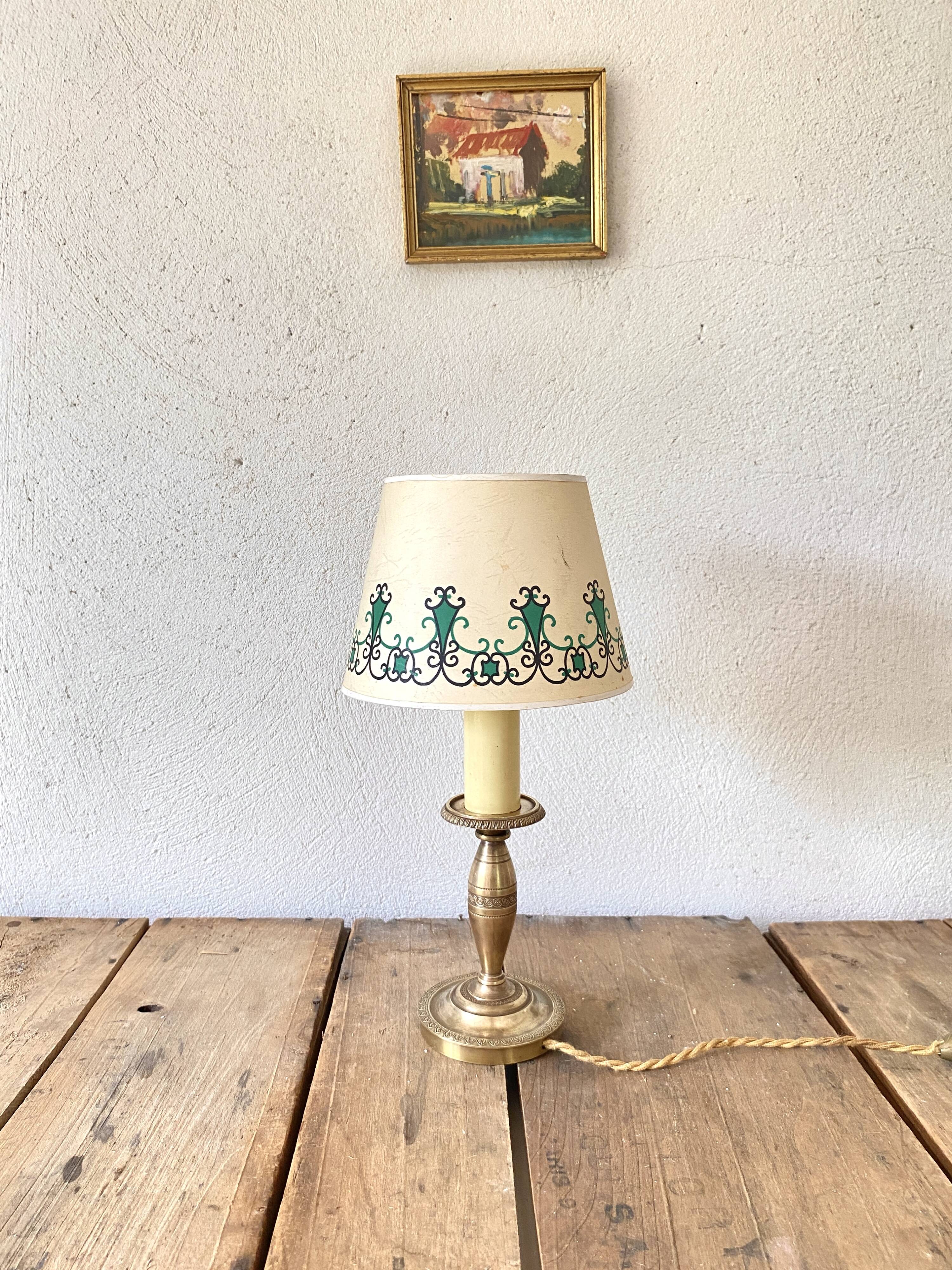 Brass lamp, 2 M new fabric cable, painted lampshade