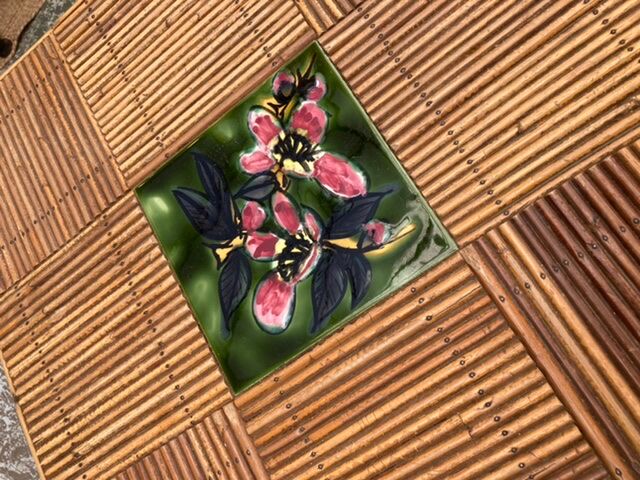 Rattan coffee table and ceramics
