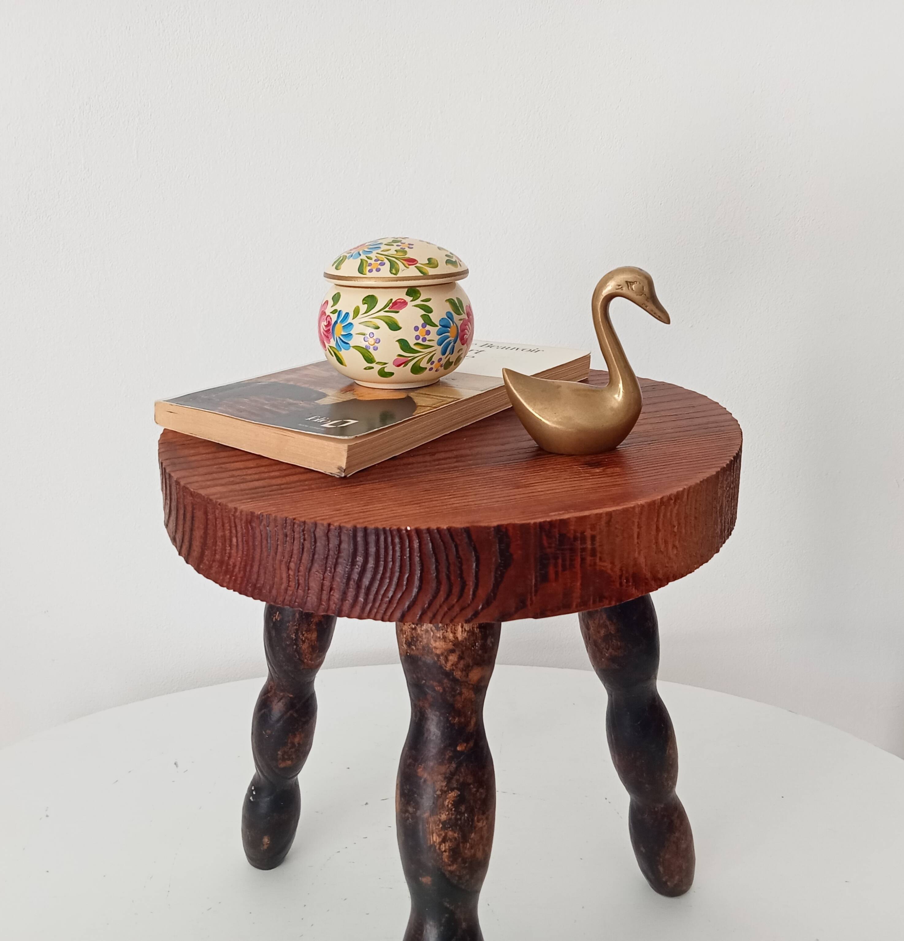 Vintage turned wood tripod stool