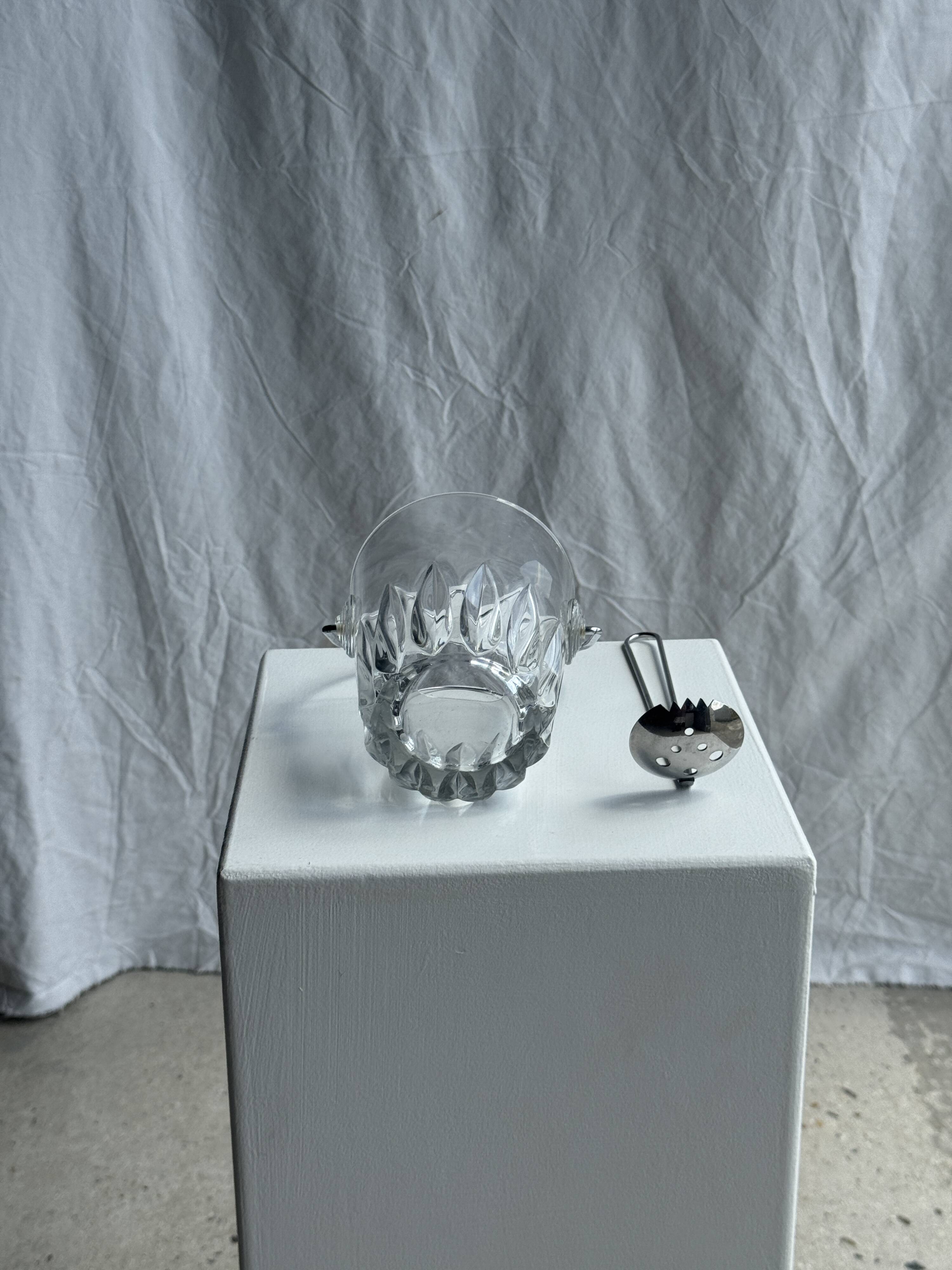 Small glass ice bucket with ladle H13.5