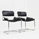 Set Vintage italian chairs black leather and chrome 1970s
