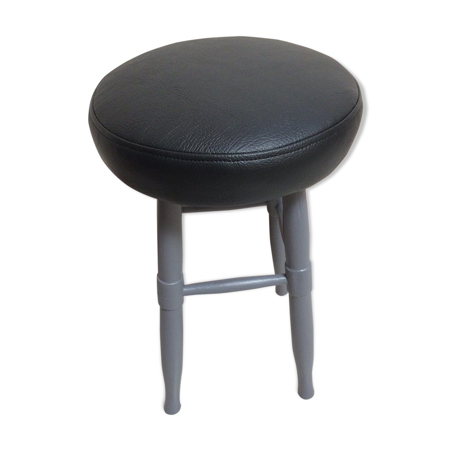 Grey stool black leatherette