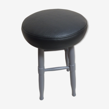 Grey stool black leatherette