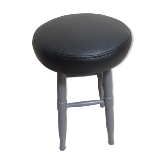 Grey stool black leatherette