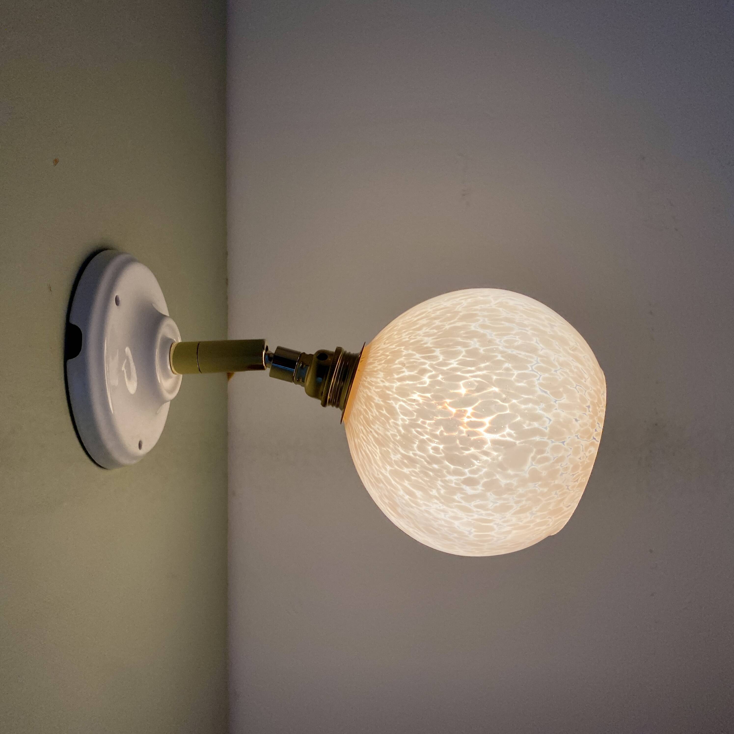 Vintage glass globe wall light from Clichy in pink.