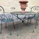 1 Table and 2 wrought iron garden chairs 1950 vintage