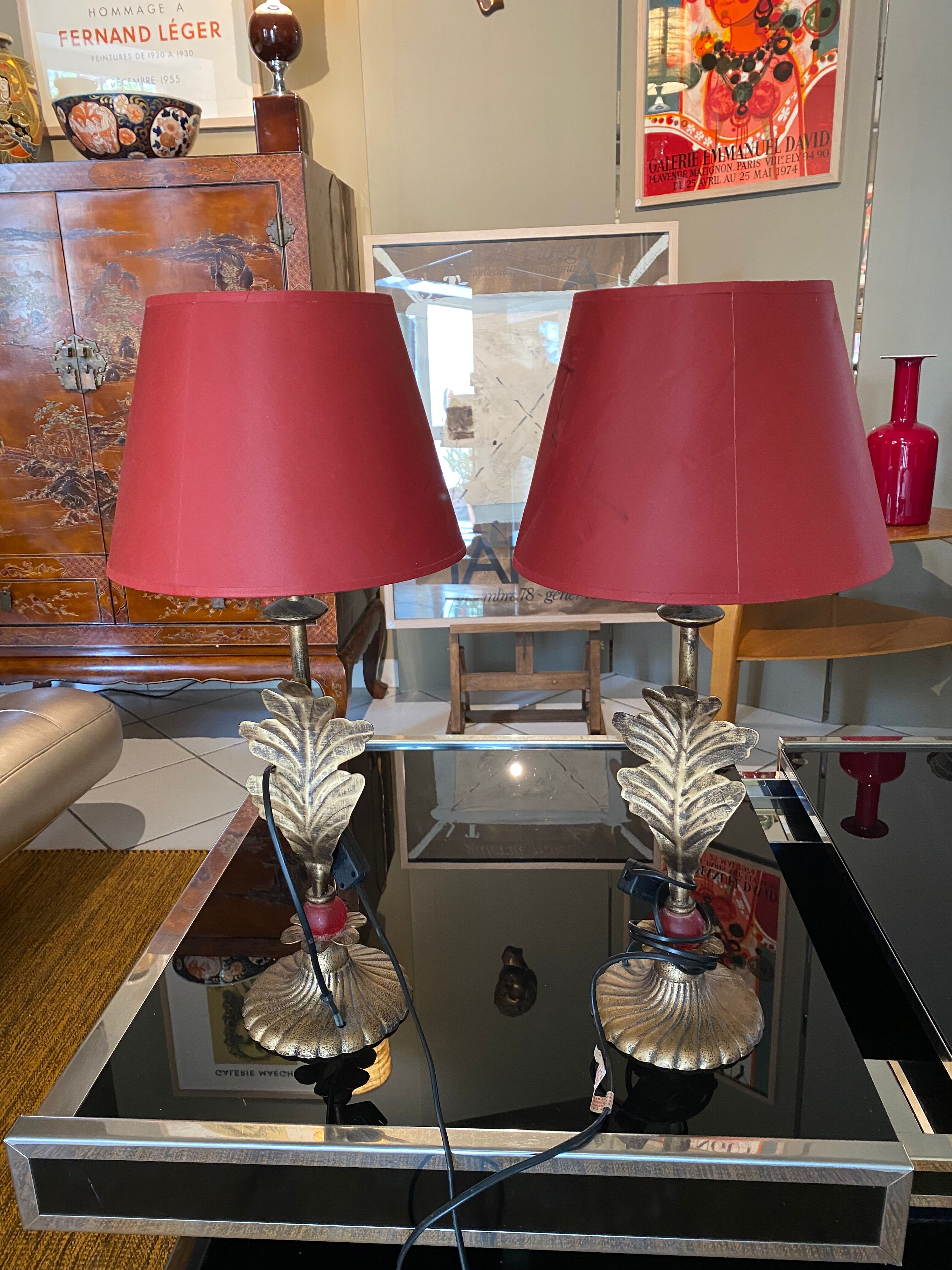 Pair of lamps with oak leaf decorations