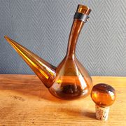 Vintage Amber Glass Wine Carafe - Artisan Decanter in Porron Style