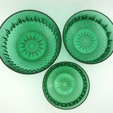 3 glass bowls soaked emerald green - Arcoroc France - vintage 60s