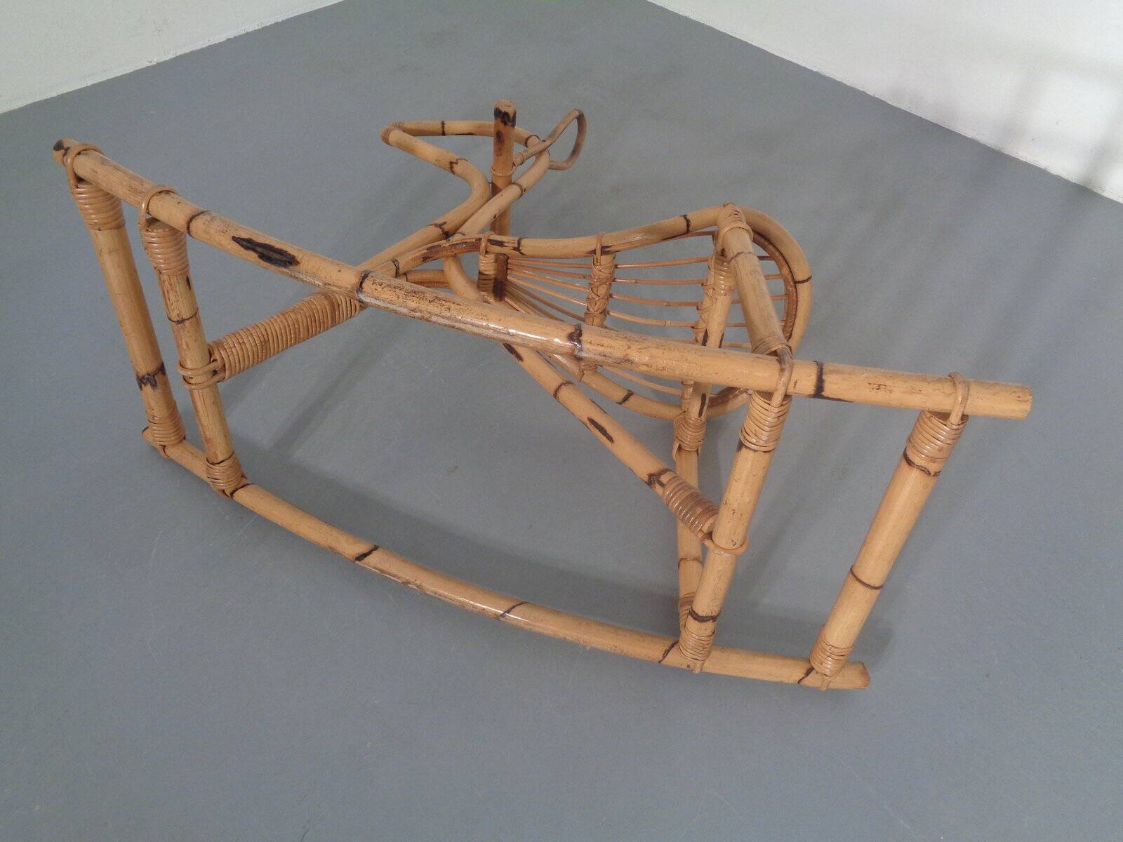 Large Bamboo Rocking Horse by Dirk van Sliedregt for Rohé Noordwolde, 1950s