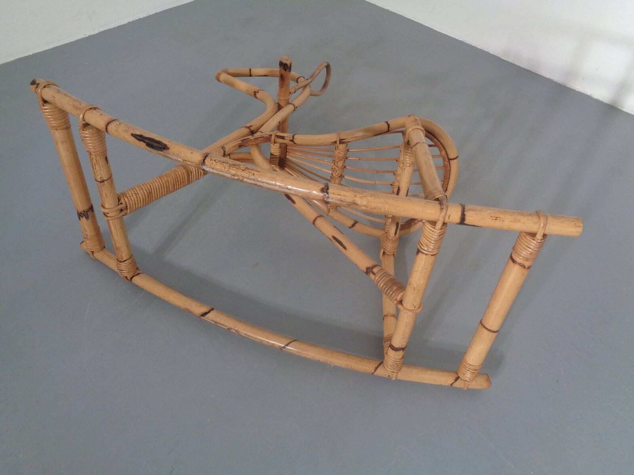 Large Bamboo Rocking Horse by Dirk van Sliedregt for Rohé Noordwolde, 1950s