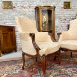 Paire de bergères en bois naturel de style  Louis XV XIXeme siècle