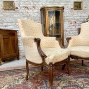 Pair of armchairs in natural wood style Louis XV XIXth
