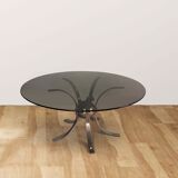 Table basse en chrome et verre fumé, années 1960