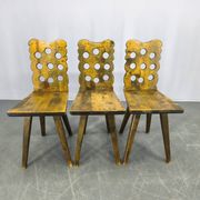 Set of 3 Brutalist Wooden Chairs, Czechoslovakia, 1950s