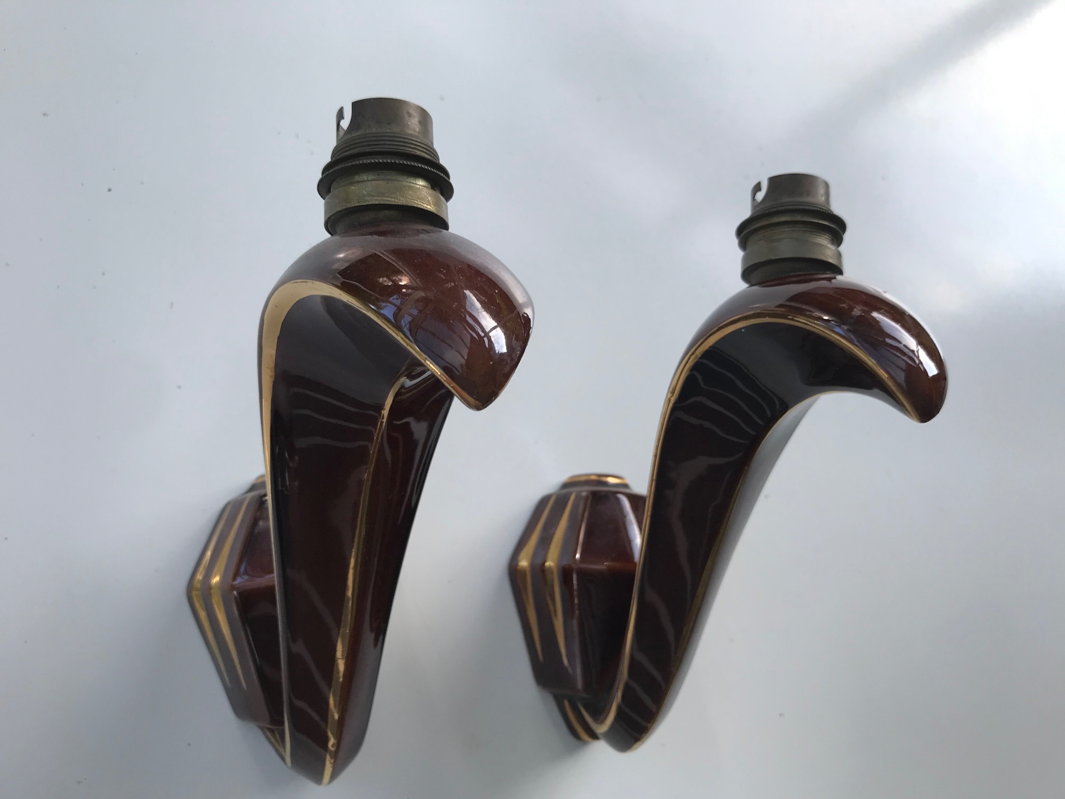 Ancienne paire d'appliques en céramique années 50