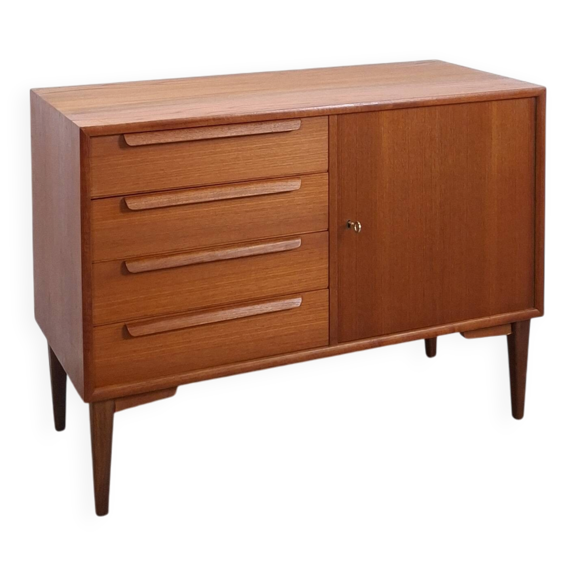 Teak sideboard met 4 lades en houten grepen, Bornhold