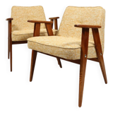 Paire de fauteuils bohèmes jaunes vintage de style milieu du siècle remis à neuf