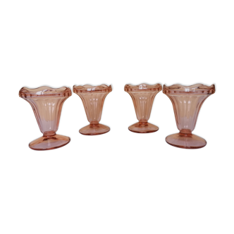 Set of 4 pink glass ice cream cups