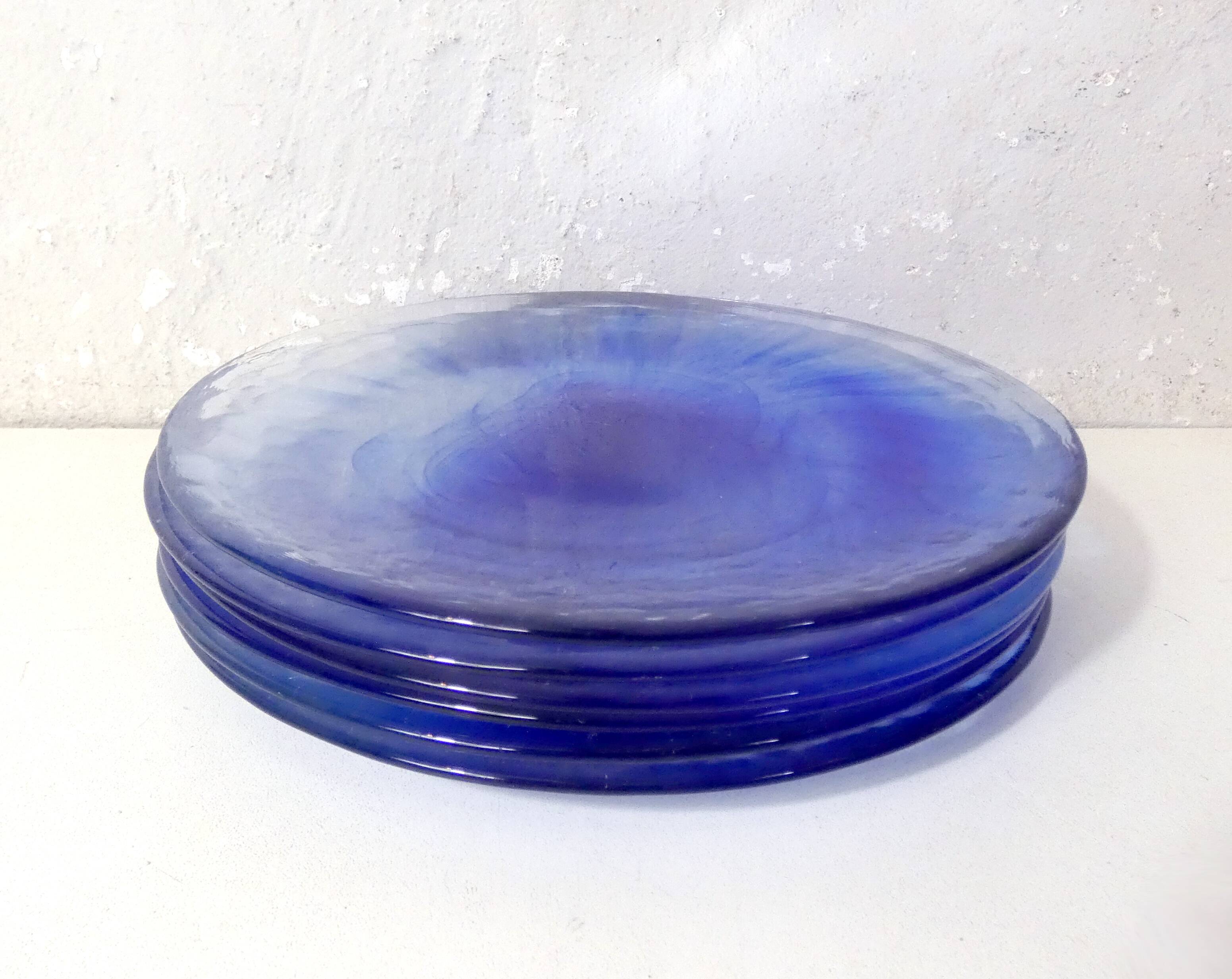 6 assiettes bleu cobalt Bormioli Rocco