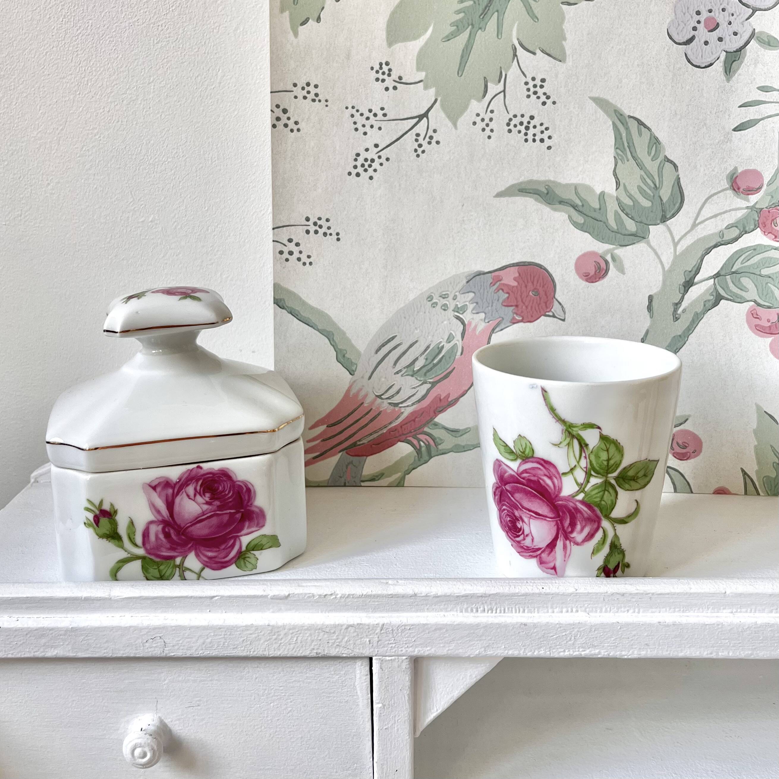 Limoges porcelain toiletry bottles decorated with roses