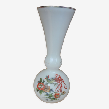 Vase in opaline pattern of flowers and rooster