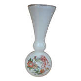 Vase in opaline pattern of flowers and rooster