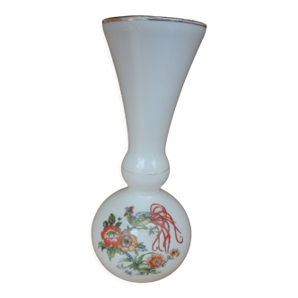 Vase in opaline pattern of flowers and rooster