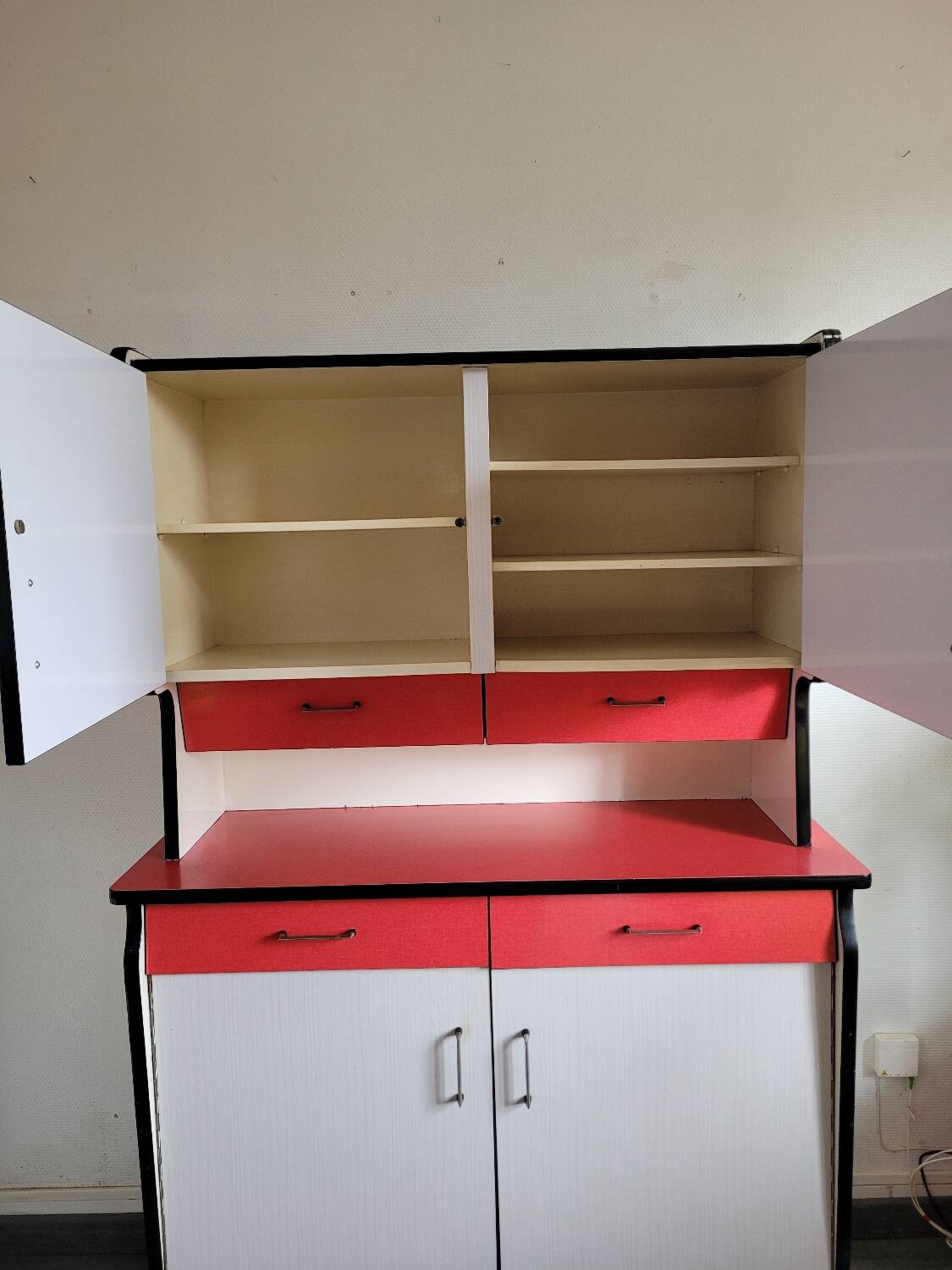 Vintage red and white formica sideboard
