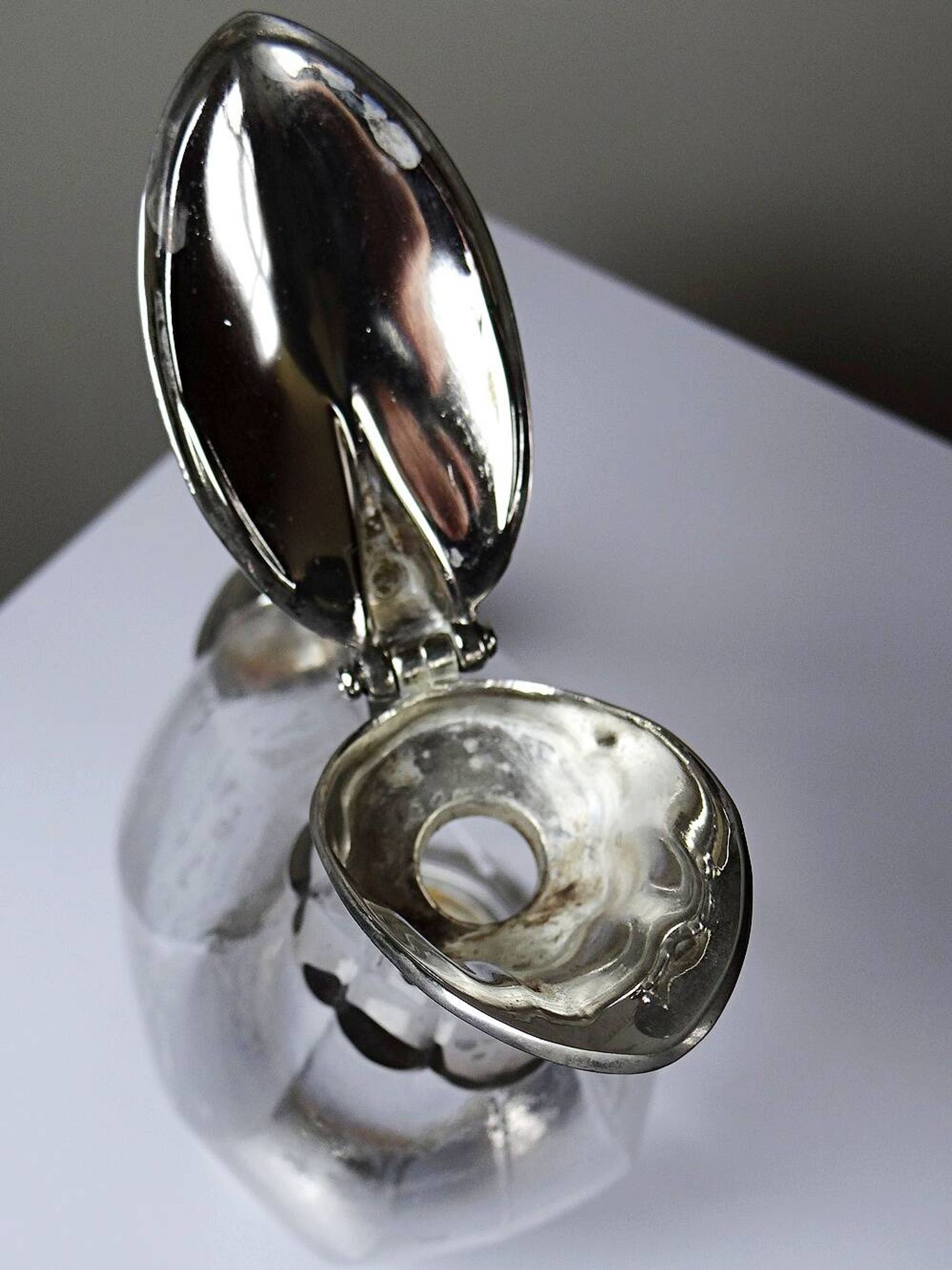 Vintage glass and silver-plated metal jug, modernist pitcher/carafe from 1950-1970.